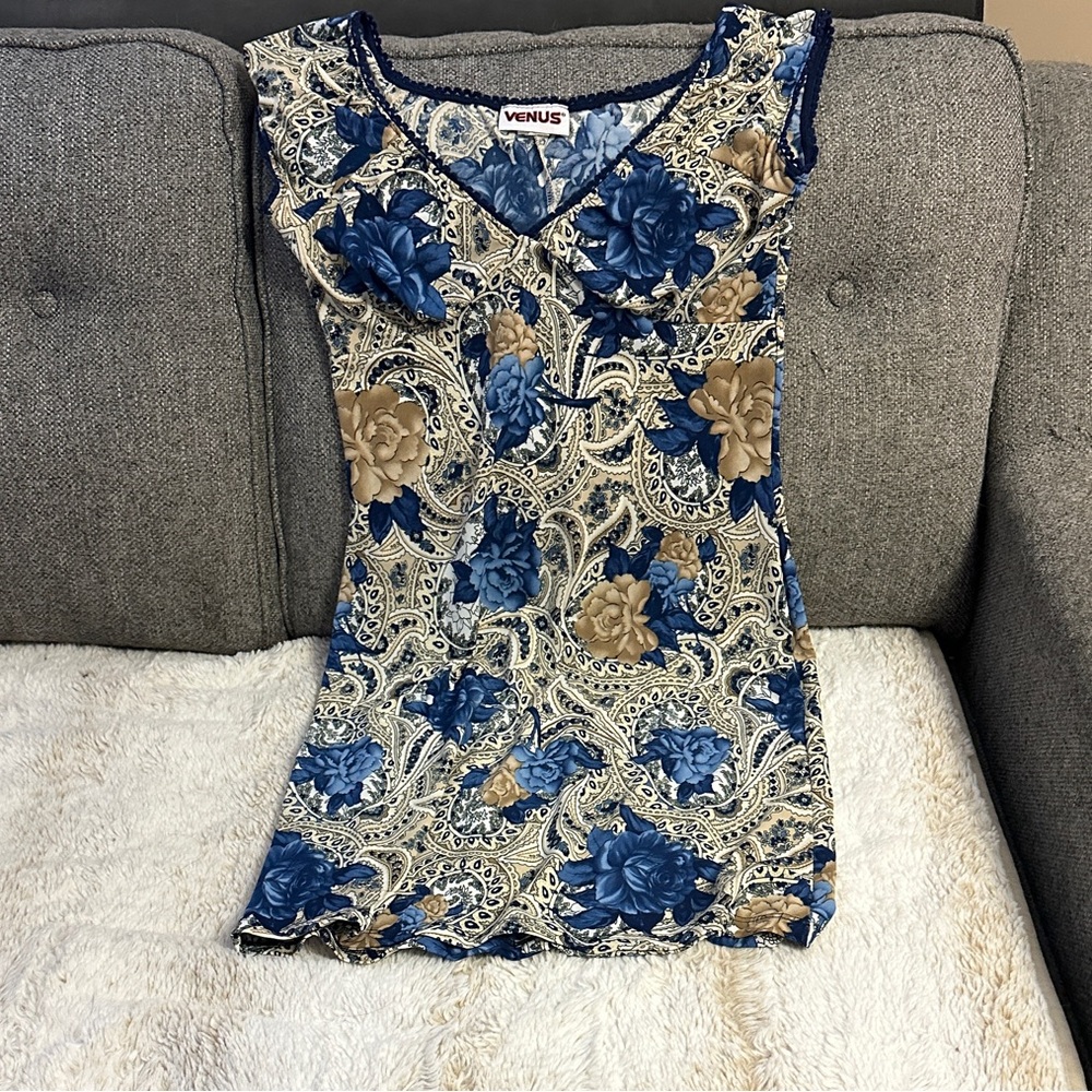 VENUS Blue and Tan Floral Maxi Dress